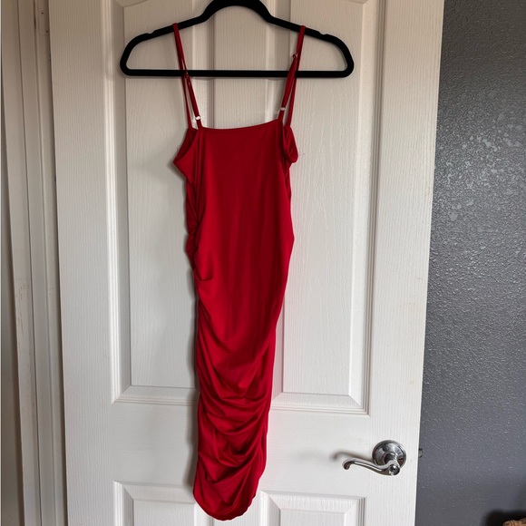 Chic Scarlet Mini Ruched Dress - Picture 2 of 3